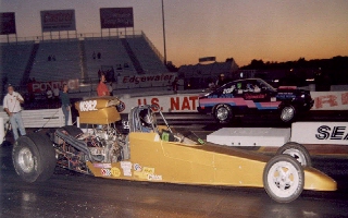 Our 455 Pontiac Powered Dragster after painted gold at Indy.